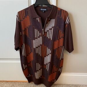 Stacy Adams Brown and Orange Zip Polo